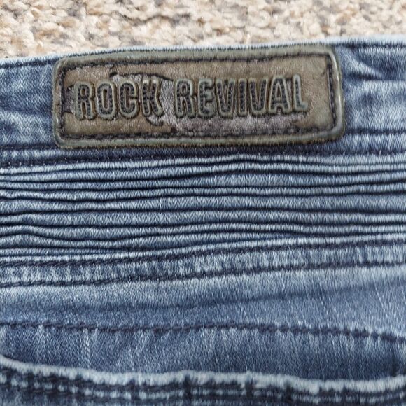 Rock Revival Moto Taniel Slim Stretch Distressed Thick Stitched Jeans Mens 31x28 - Picture 10 of 12